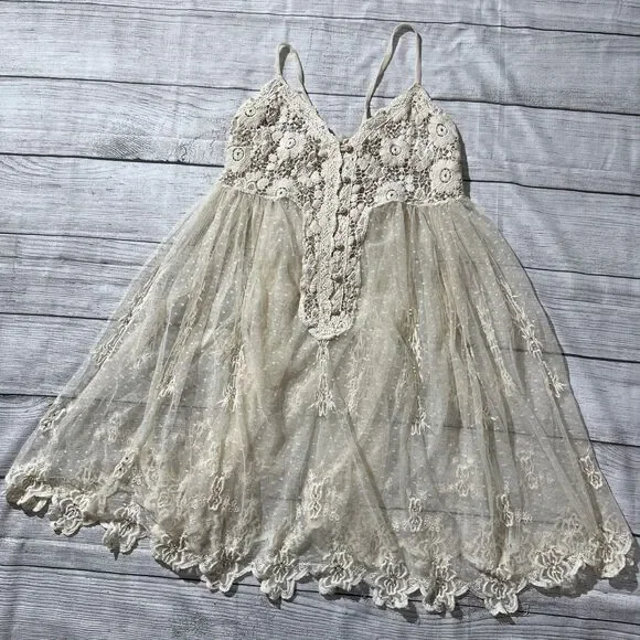 Rare Vintage Free People Say Hello to Heaven Lace Dots Crochet Slip Dress XS - Picture 1 of 13